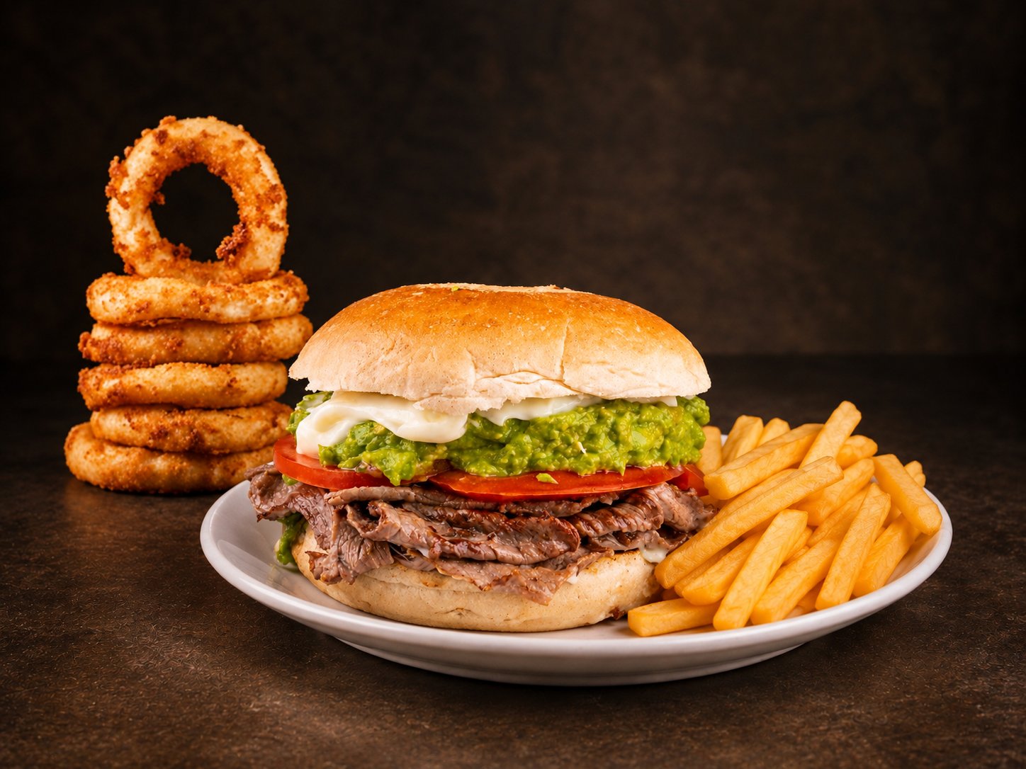Churrasco Italiano + papas + aros de cebolla